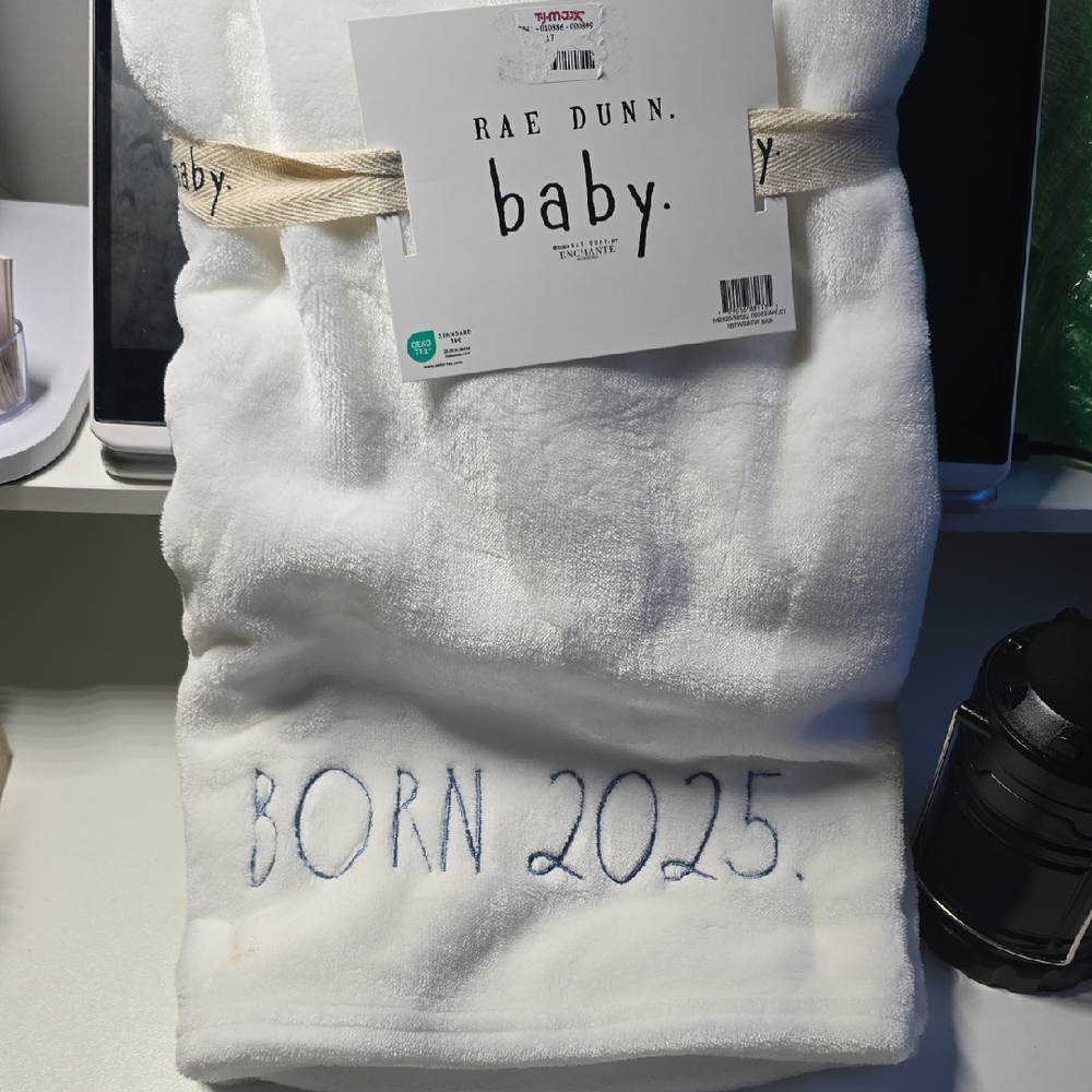 Rae Dunn Baby Blanket with Embroidered Text